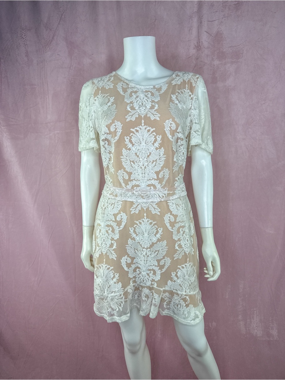 For Love & Lemons Womens White Floral Lace Dress Size Medium Backless Boho